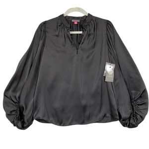 NWT!! Vince Camuto Black Satin Balloon Sleeve Blouse Size Large